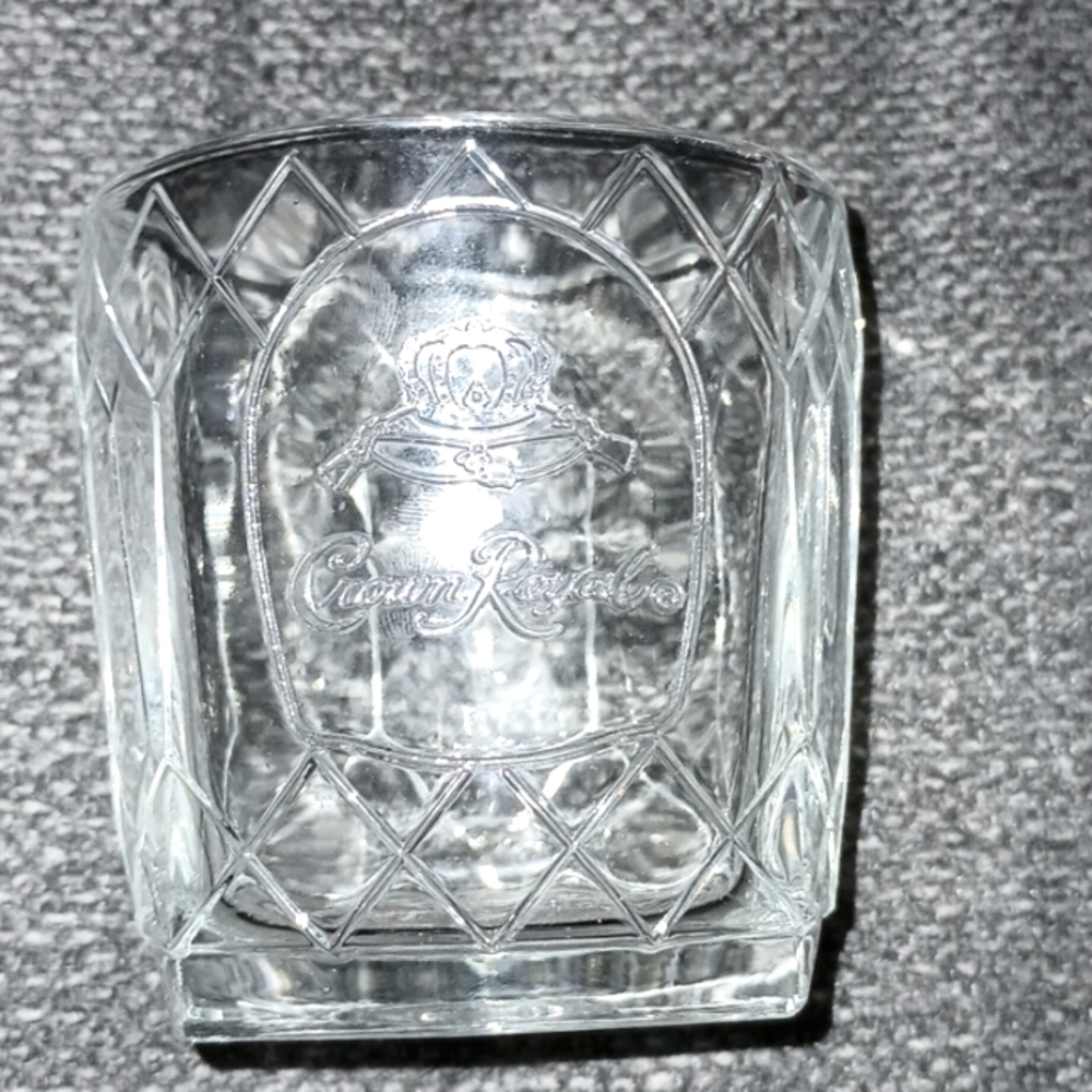 1950 - 1970's CROWN ROYAL LATTICE 2 Vintage Glasses Raised Pattern Embossed Squa